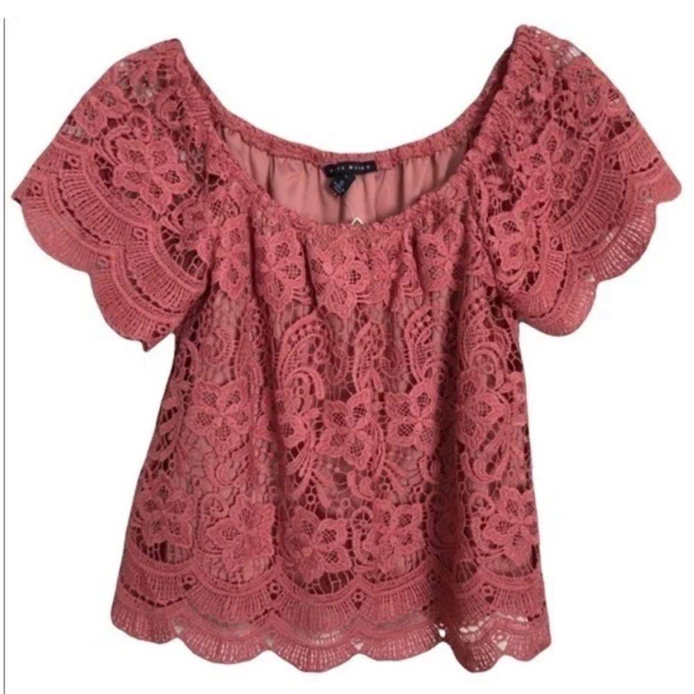 Haute Monde Chantilly Lace Off The Shoulder Top size large Blouse blush pink - Picture 2 of 11